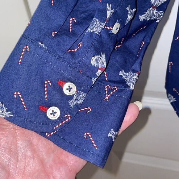 Talbots Scotty dog/candy cane button down shirt. Size Medium. - Picture 8 of 8